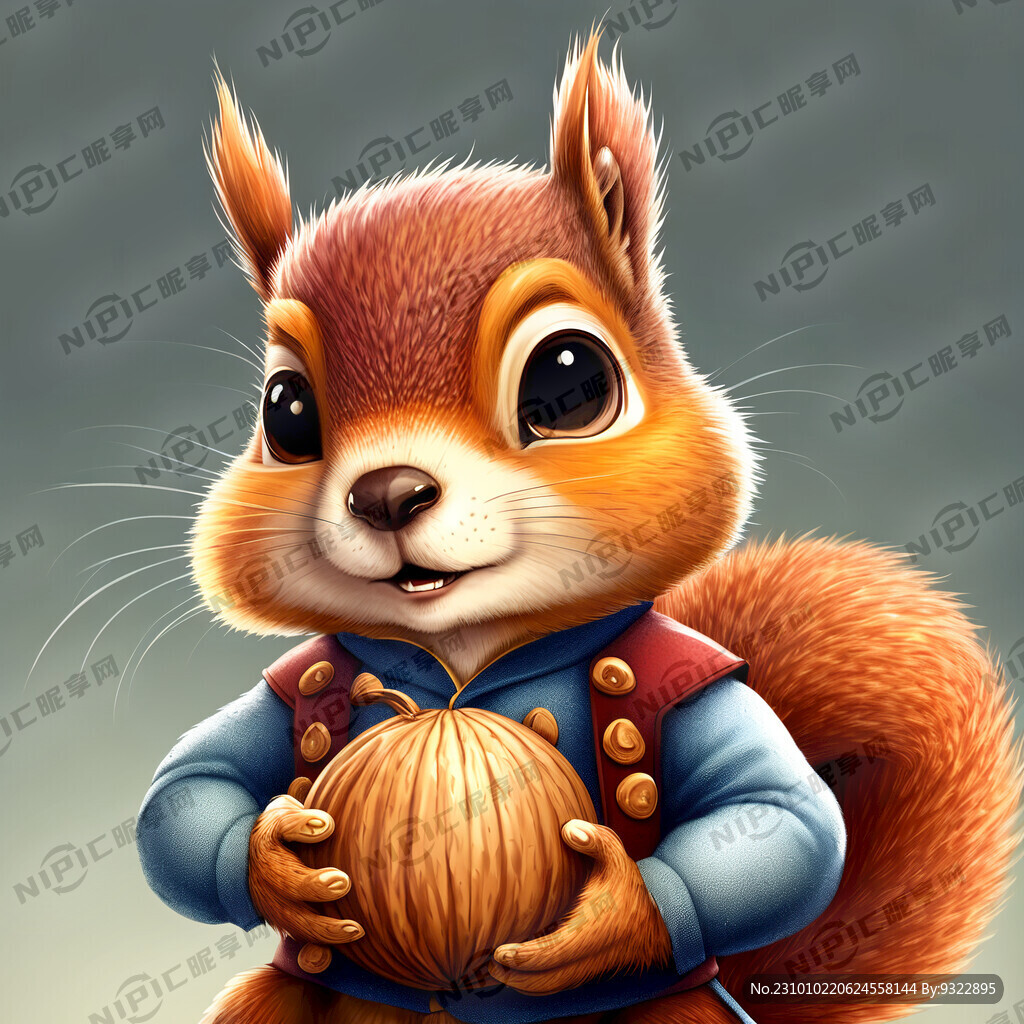 抱着坚果的古装松鼠大侠 可爱