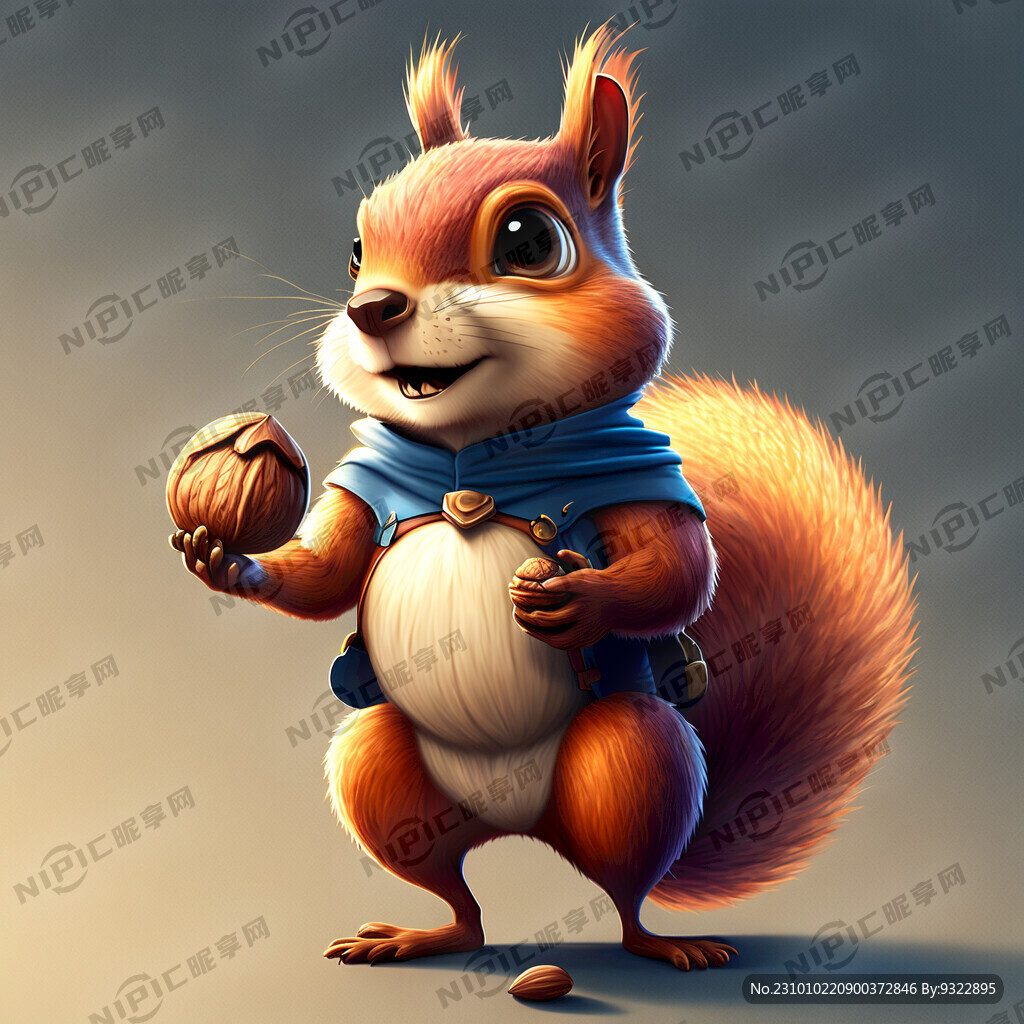 拿着坚果的拟人松鼠大侠 卡通