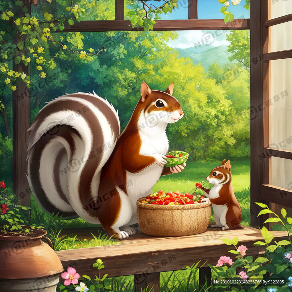 卡通形象 松鼠 手拿坚果 可爱