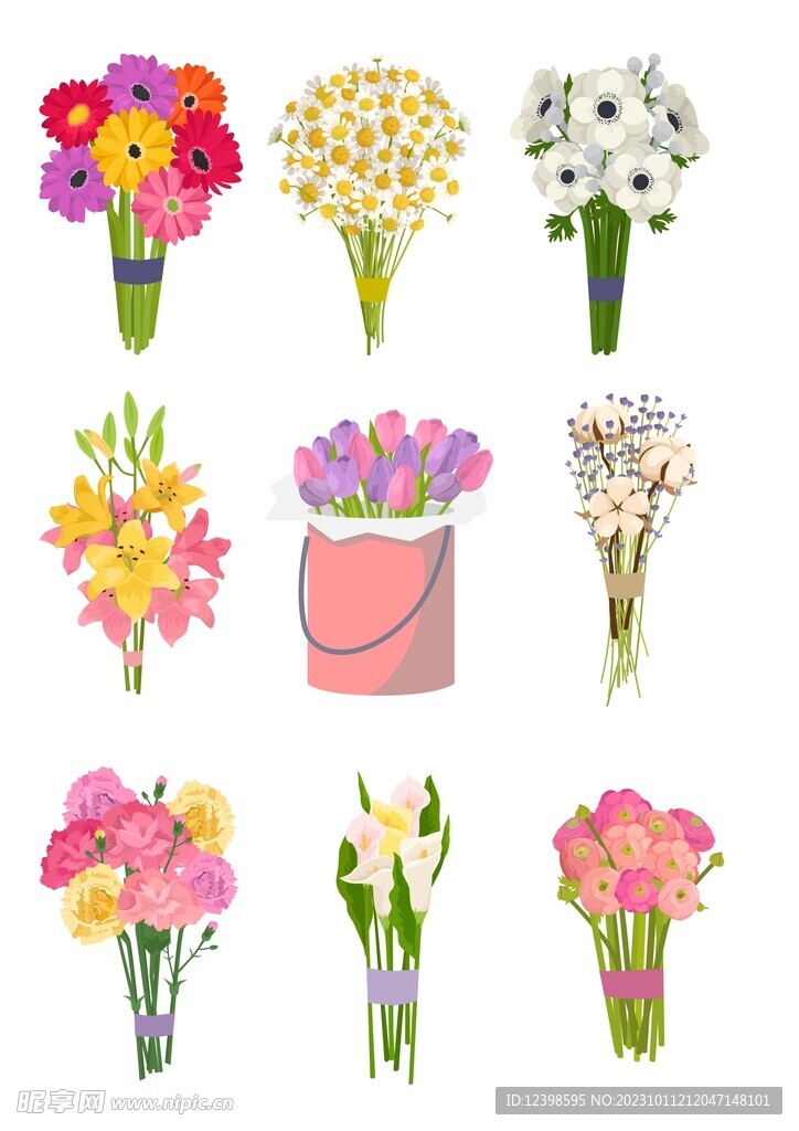 可爱鲜花花束矢量素材