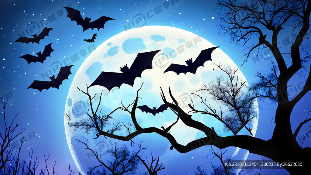 蓝色星空 万圣 月亮 背景