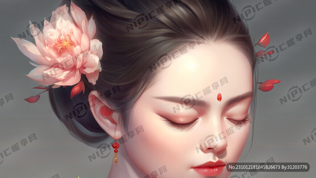 一个露着肩膀得美女闭着眼睛仰着