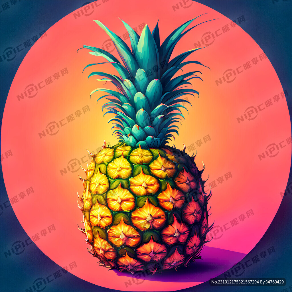 一半菠萝 色彩鲜艳 背景暖