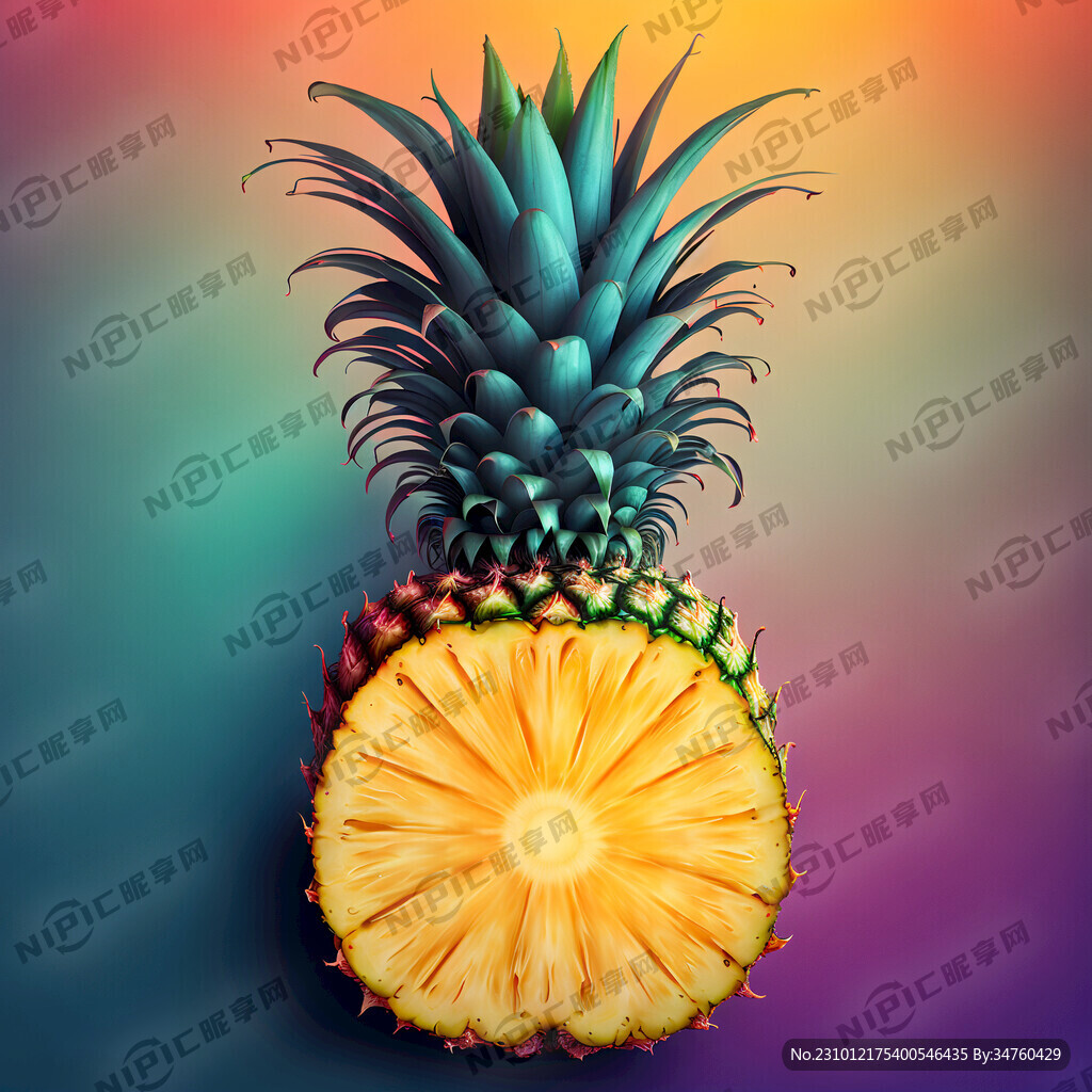 一半菠萝 色彩鲜艳 背景暖