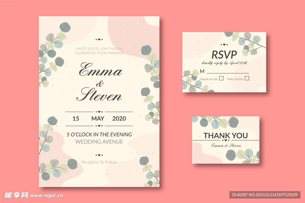 矢量桉叶 礼牌生日邀请函迎宾