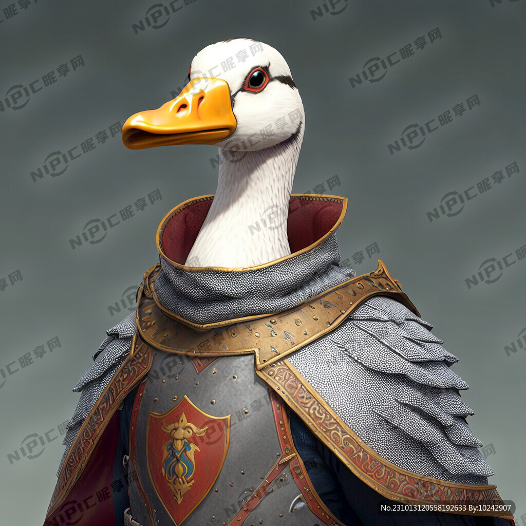 正面的身披盔甲的鹅