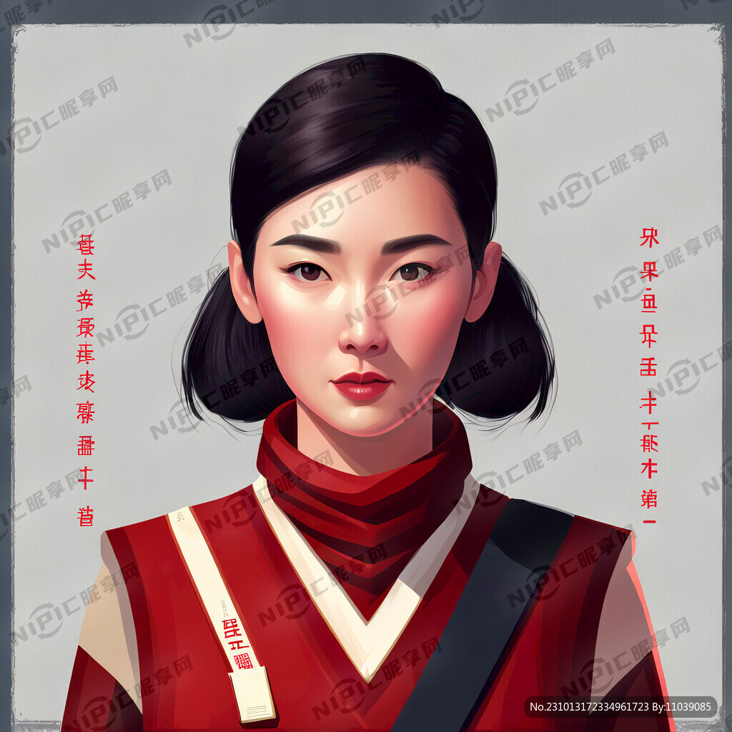 女性穿红色马甲脖子有工作证的工