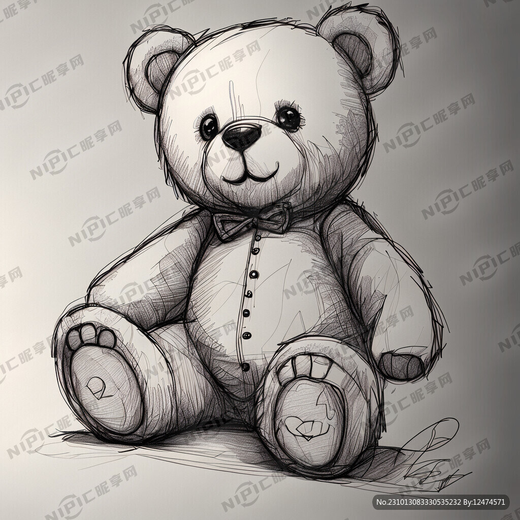 一只可爱的线稿泰迪熊