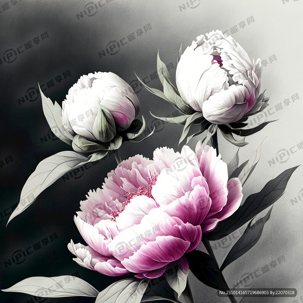 牡丹花 素描 显示纹理