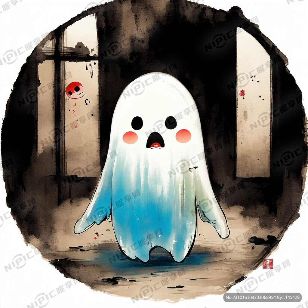 可爱 小幽灵 吓唬 二次元插画