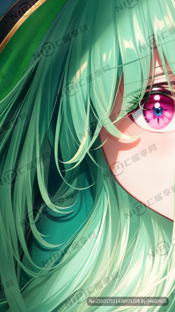绿发 科技 粉色眼睛 绿色眼睛