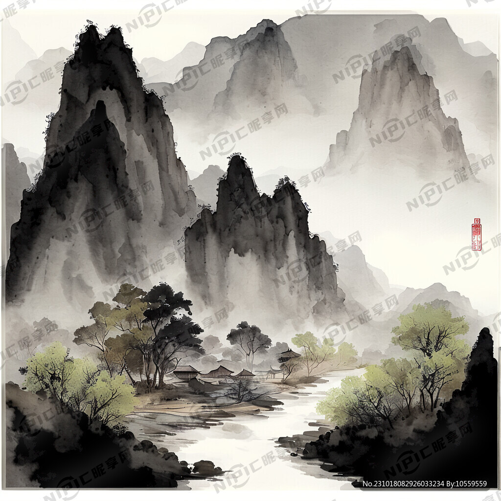 山谷 中国风 中国画 五行养生