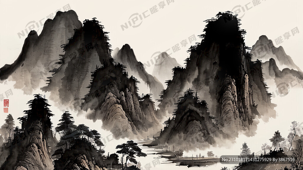 山谷 中国风 中国画 山水