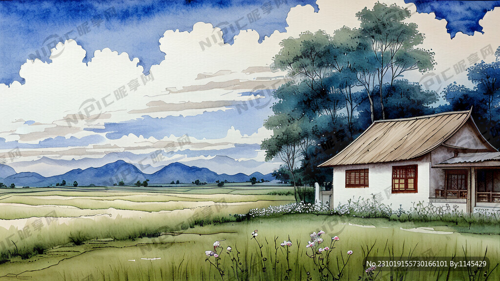 窗外景色 绘画 风景 高清 花