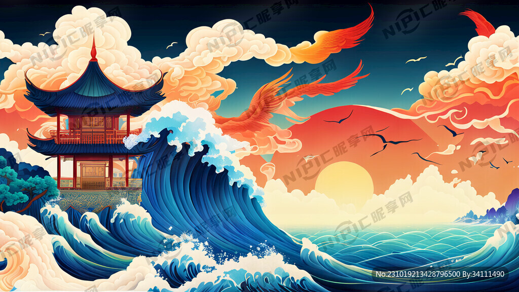 游戏梦幻唯美新中式风景 山 鲲