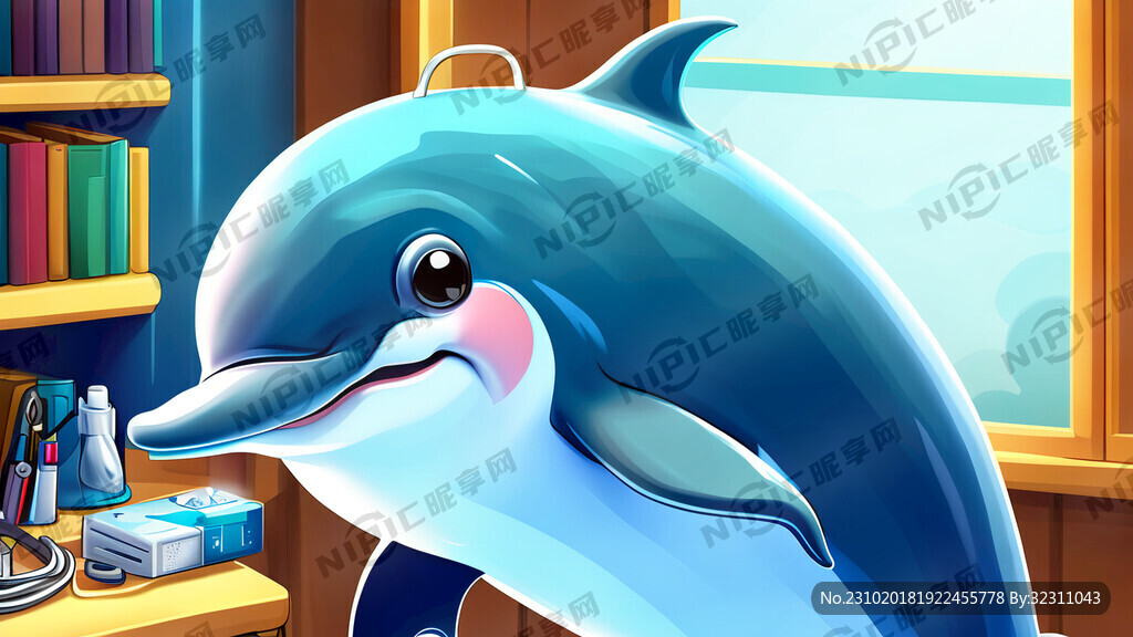 可爱的海豚医生 卡通海豚 插画