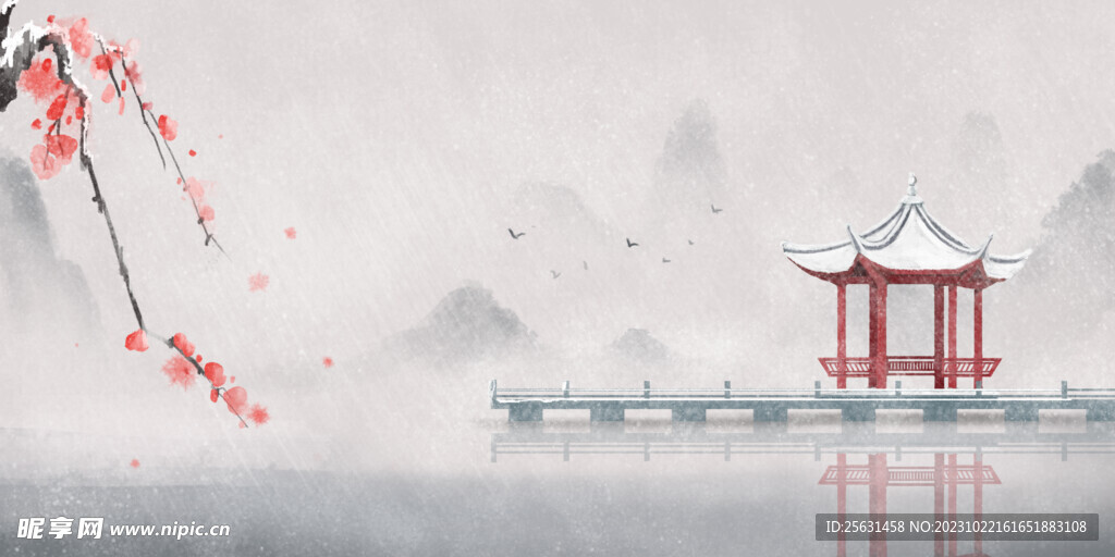 山水亭子背景图