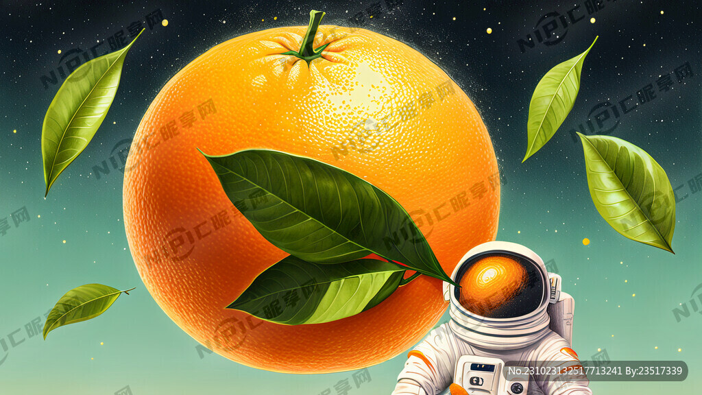 手绘带叶子的脐橙 超清画面