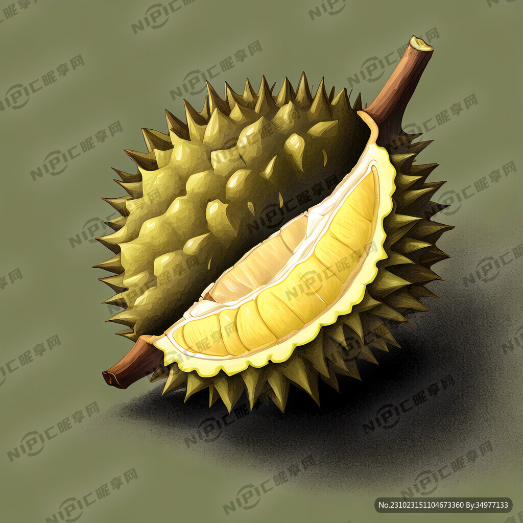 榴莲 切开 展示果肉 简笔画