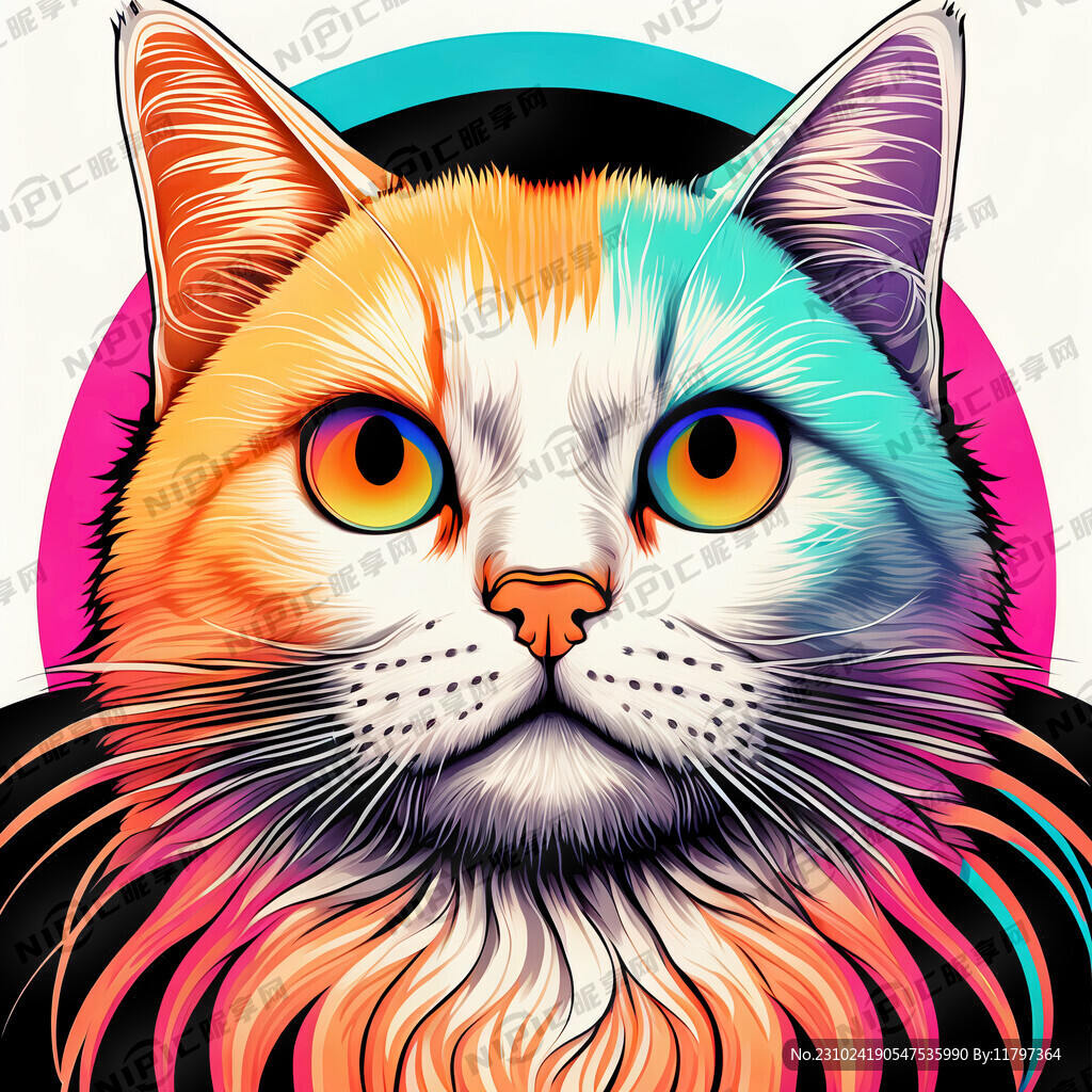 英短橘白猫 迷幻风格 纹身