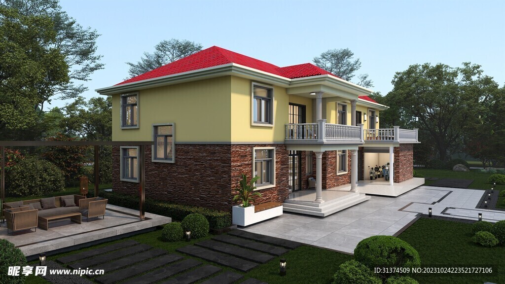 农村二层自建别墅外观效果图