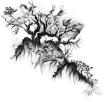 手绘花 水墨 山水画 数码印花