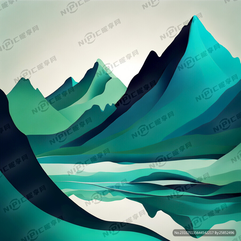 山水 意境 优雅 抽象 蓝绿色