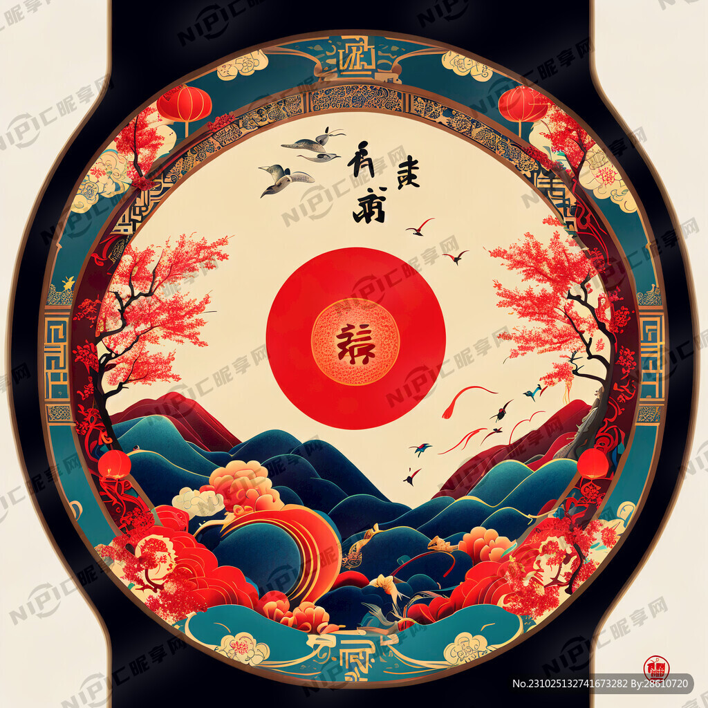 新年快乐 国潮 圆形