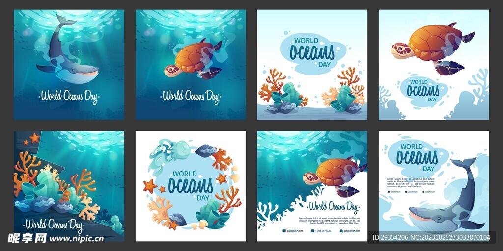 海洋日卡通插画海报图片
