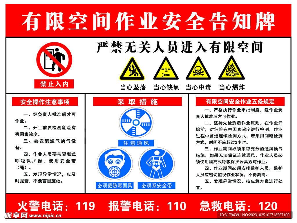 有限空间作业安全告知牌