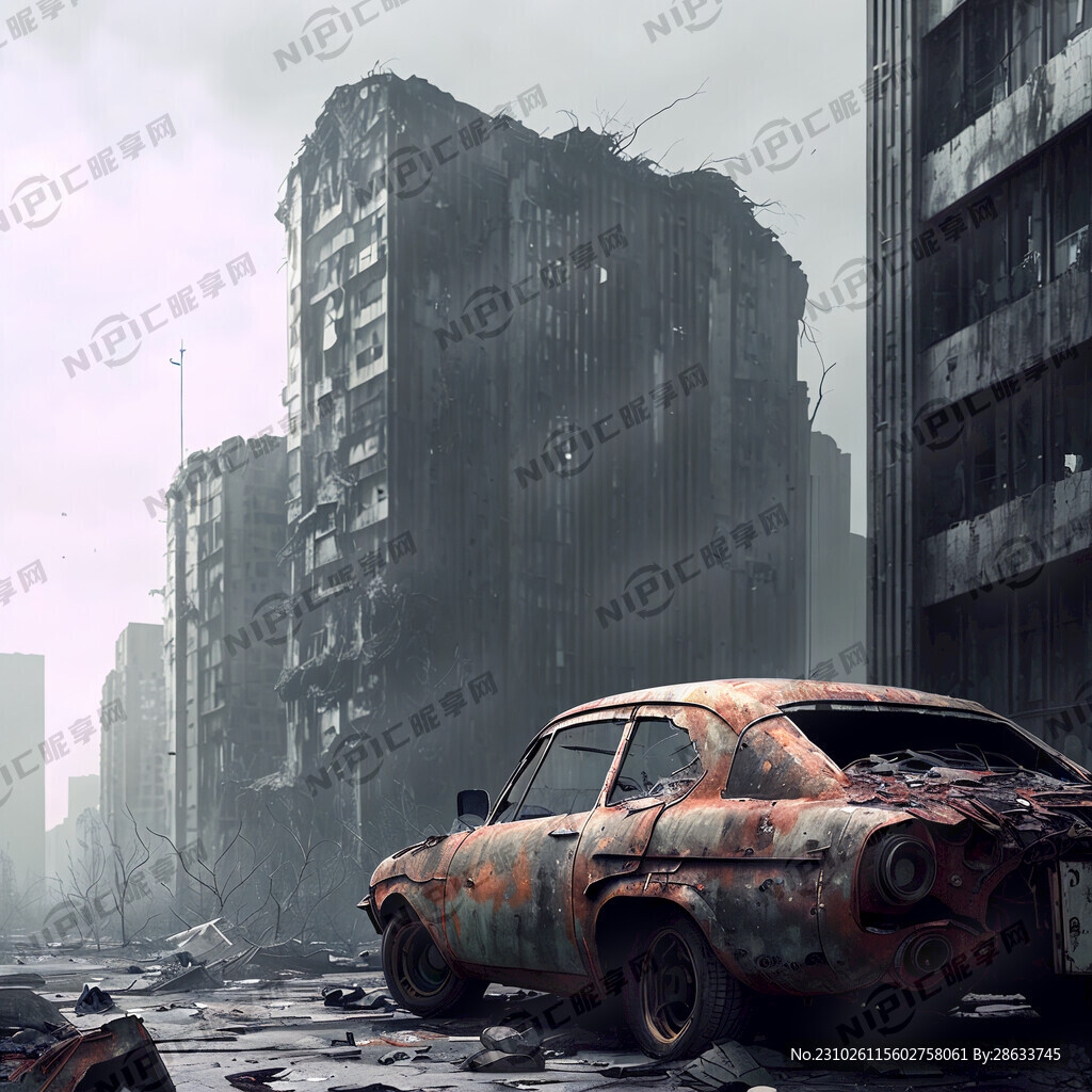 城市废墟 破旧汽车 赛博朋克