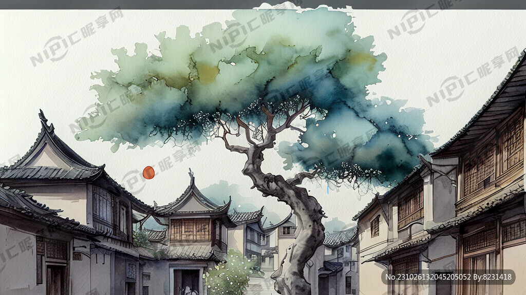 中国老城区的高大皂荚树