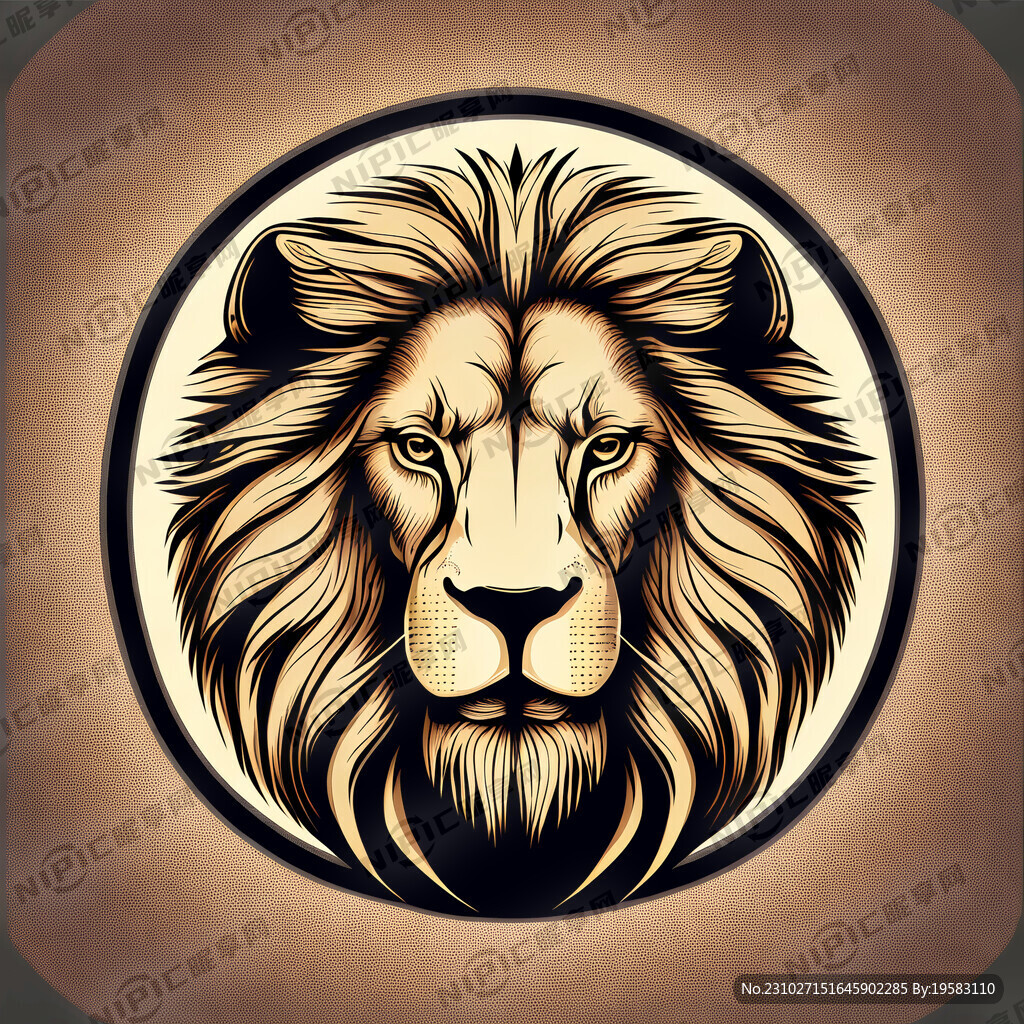 复古狮头 正面 圆形 矢量