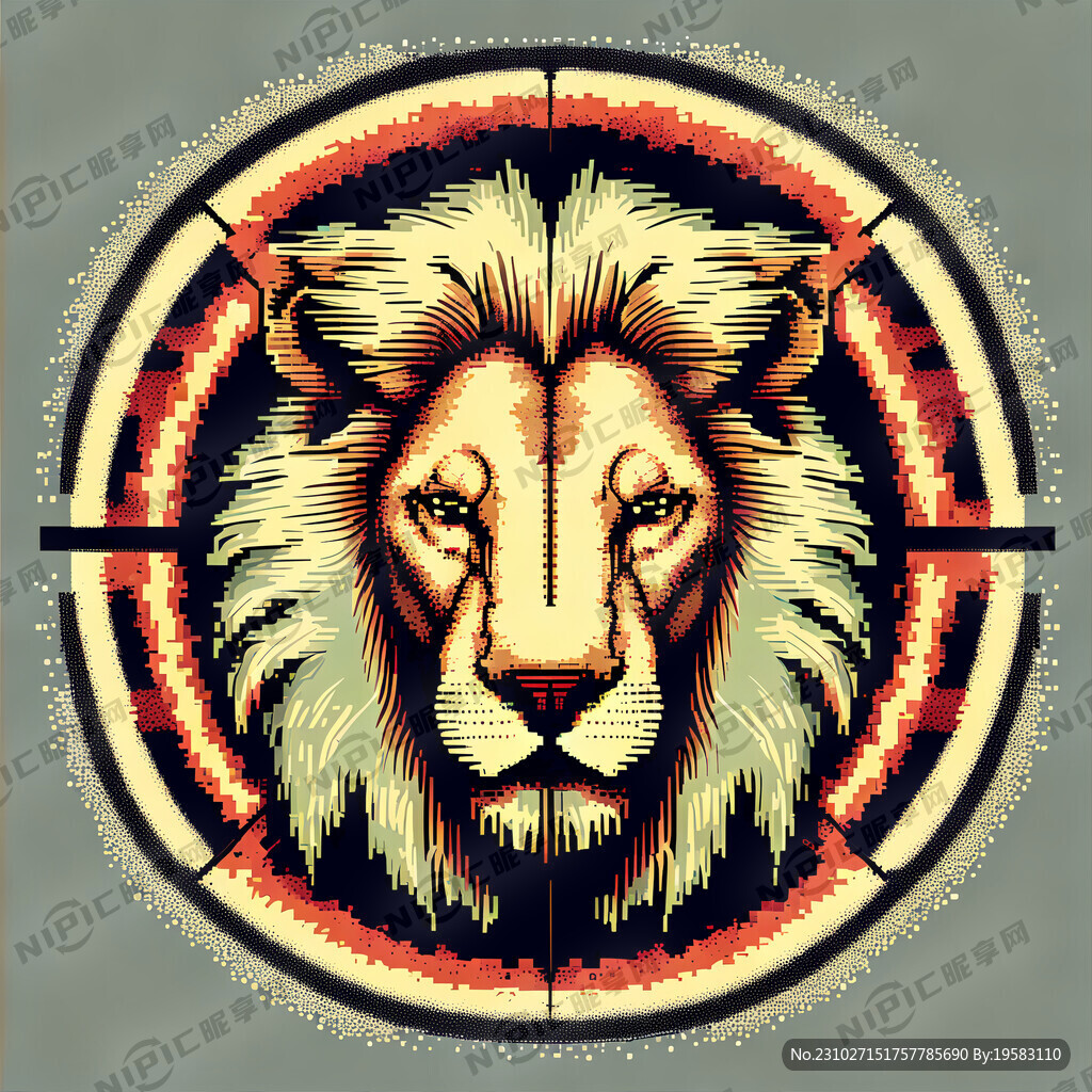 复古狮头 正面 圆形 矢量