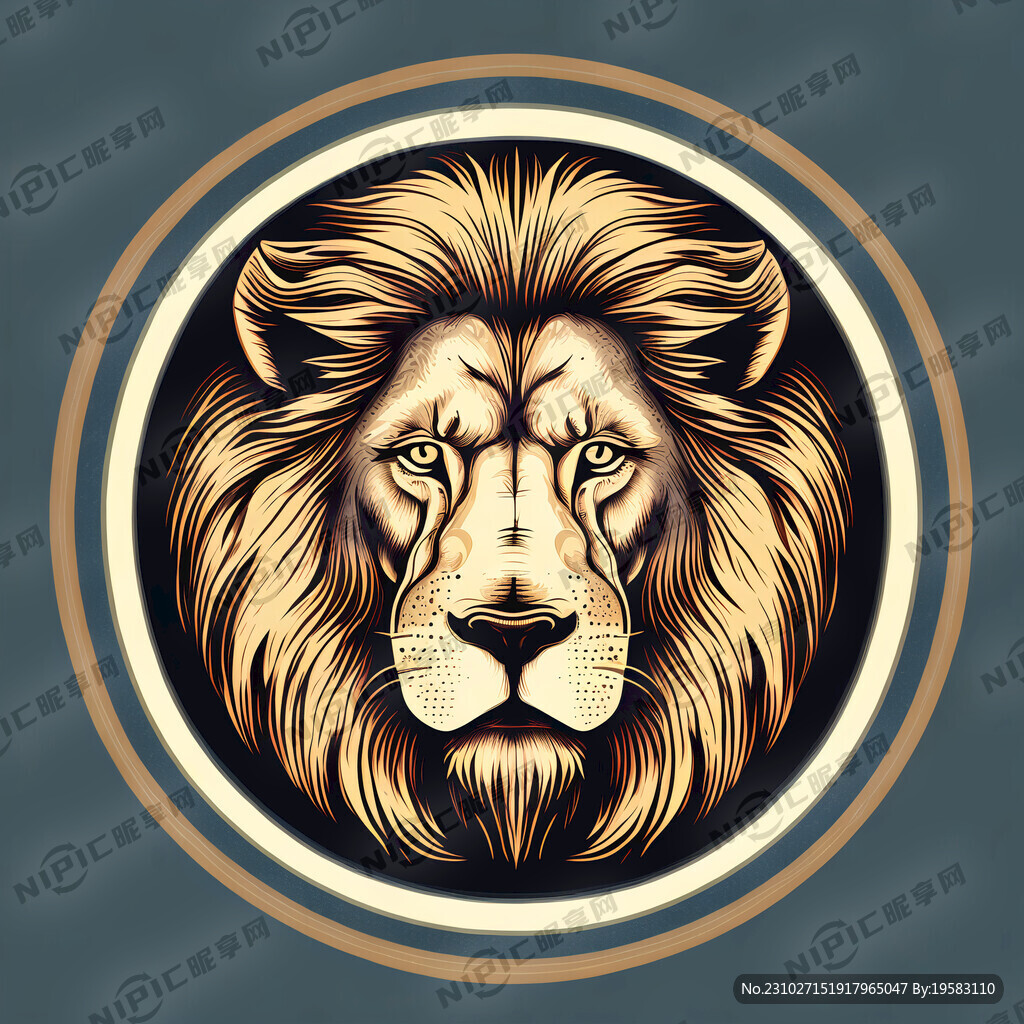 复古狮头 正面 圆形 矢量