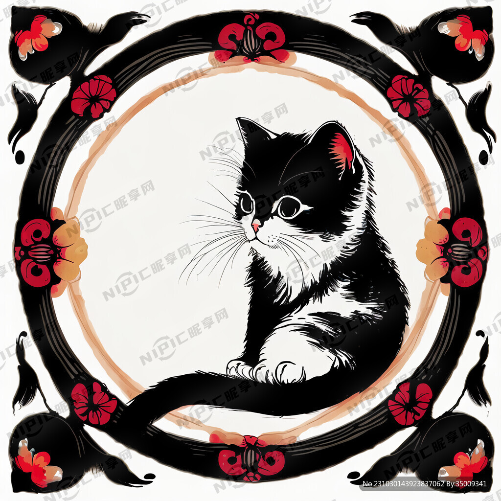 中国瓦当图案 黑白线稿