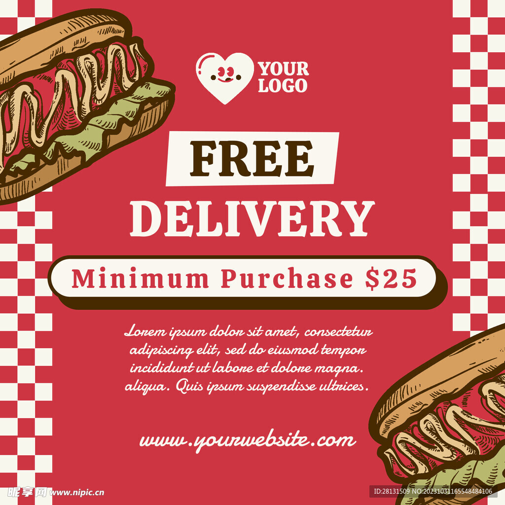 炸鸡汉堡手绘美食