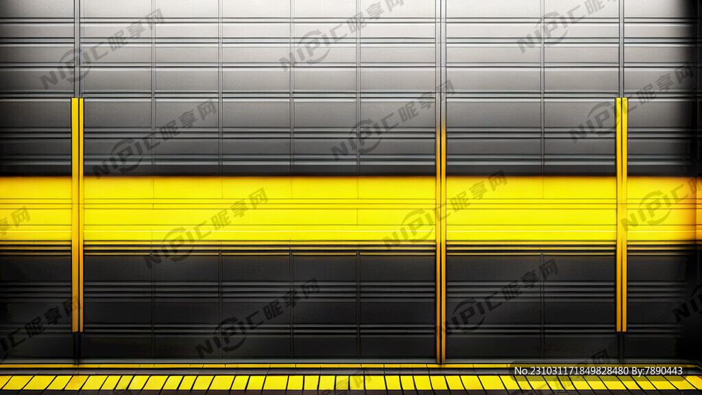 电梯口墙面黑色脚线黄色地板砖