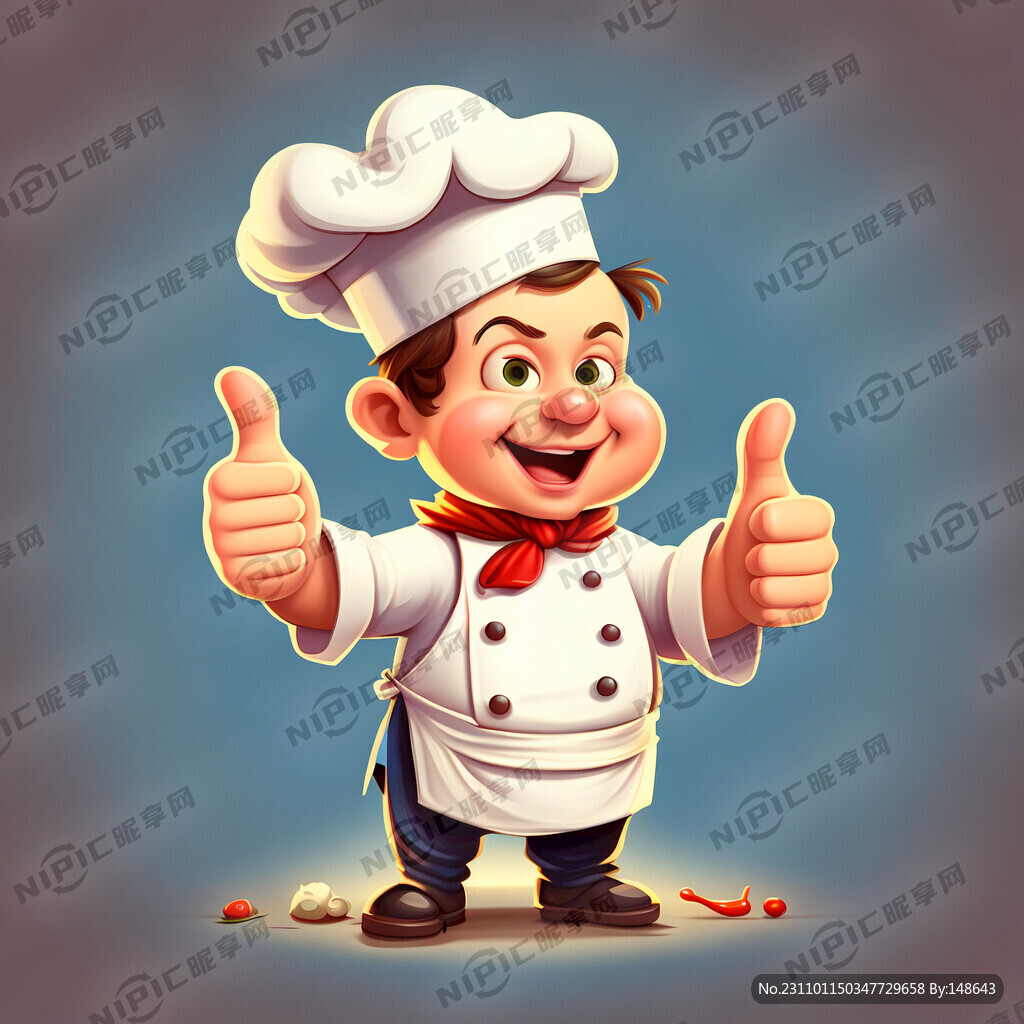 卡通小厨师 竖大拇指 手捧食材