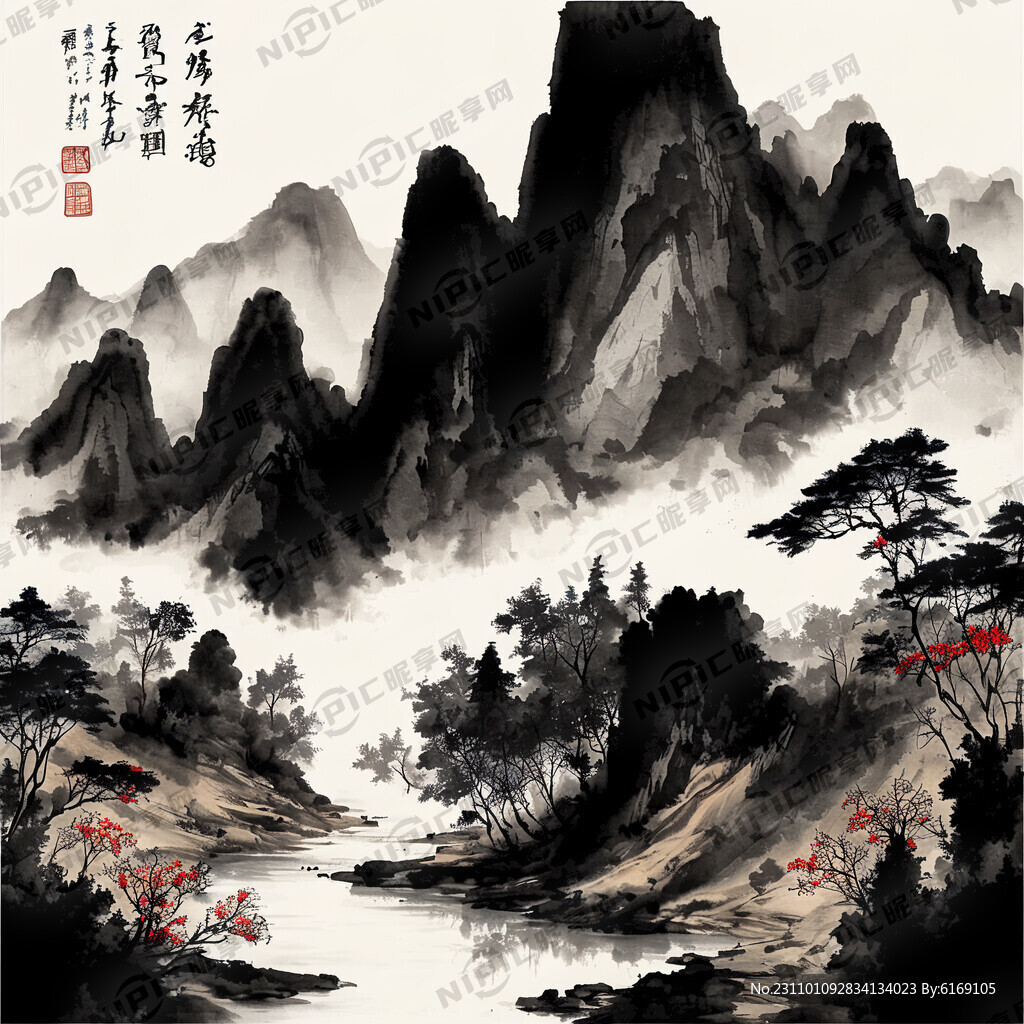 山谷 中国风 中国画 山水
