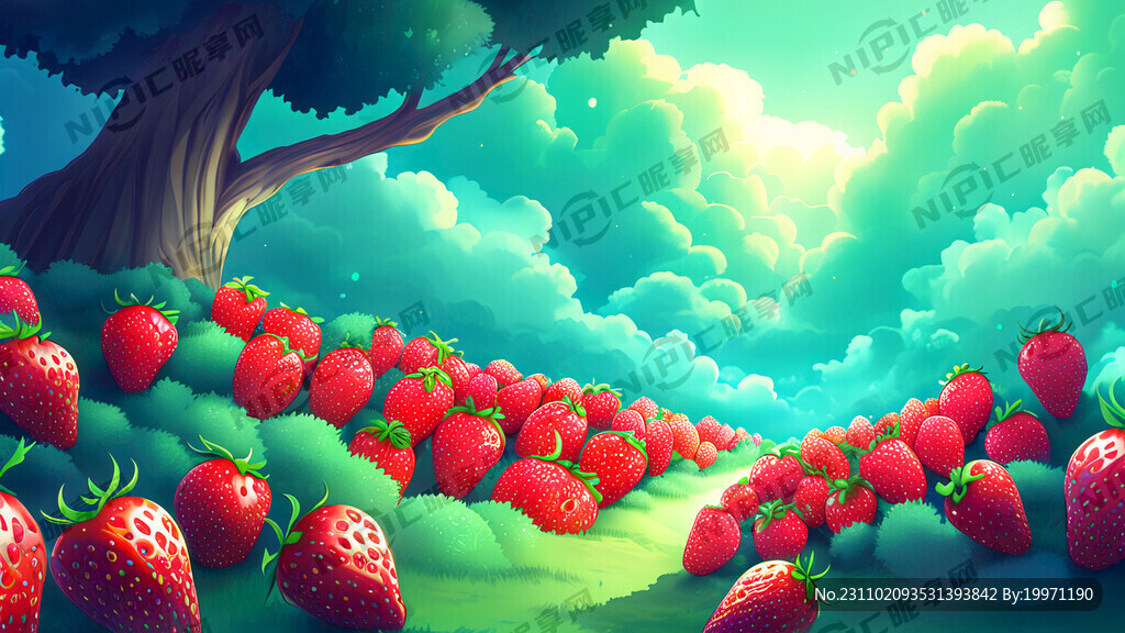 草莓梦幻背景要蓝绿色
