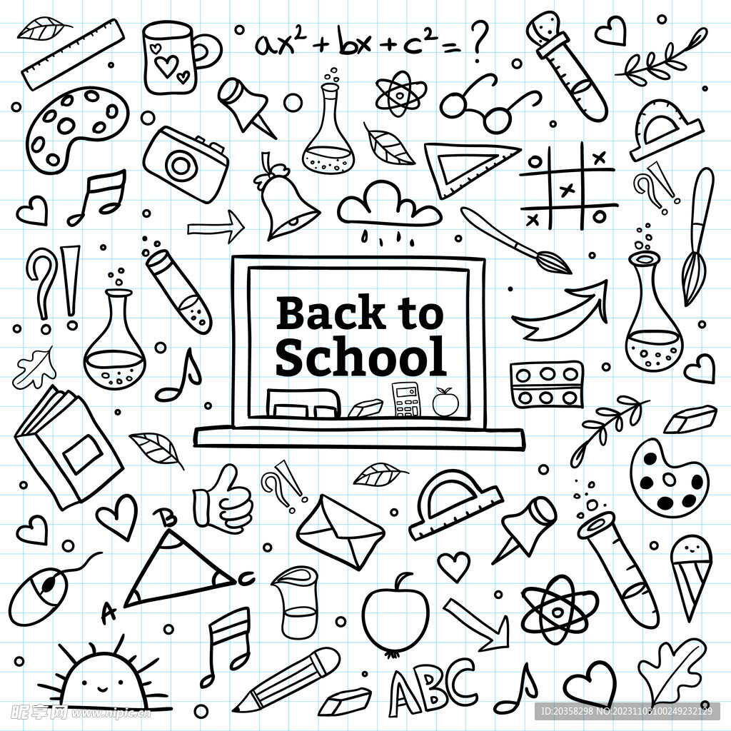 手绘学校元素背景矢量