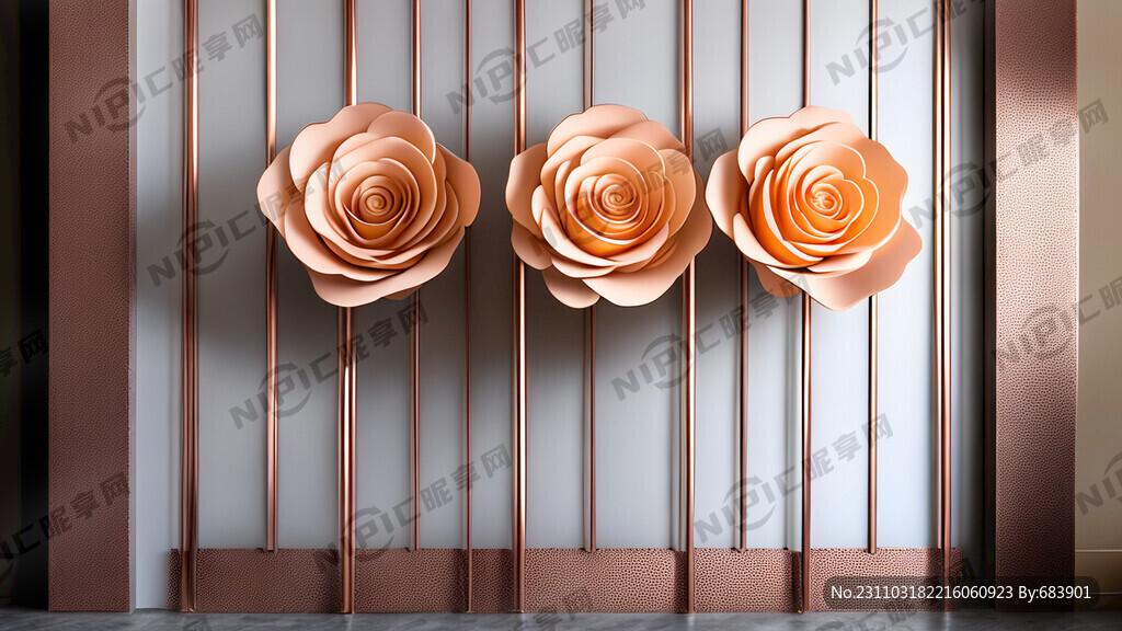 房地产白色围墙表面桃花玫瑰金不