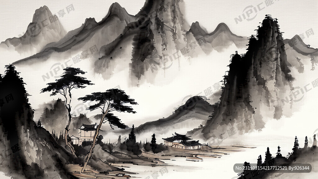 山谷 中国风 中国画 山水