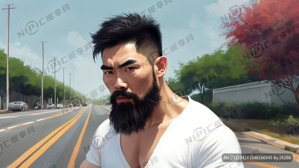 寸头的胡子强壮男人 年轻帅气