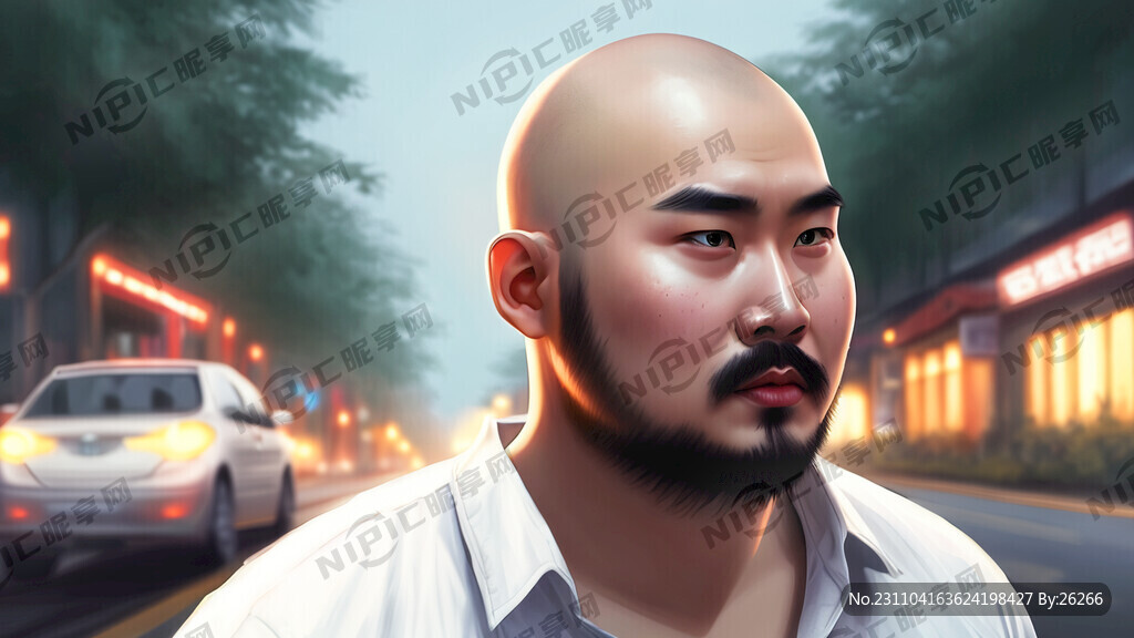 光头的胡子络腮胡子微胖男人