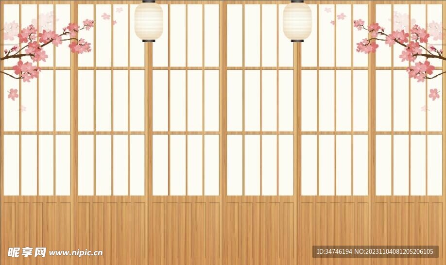 木板木纹窗格推门 