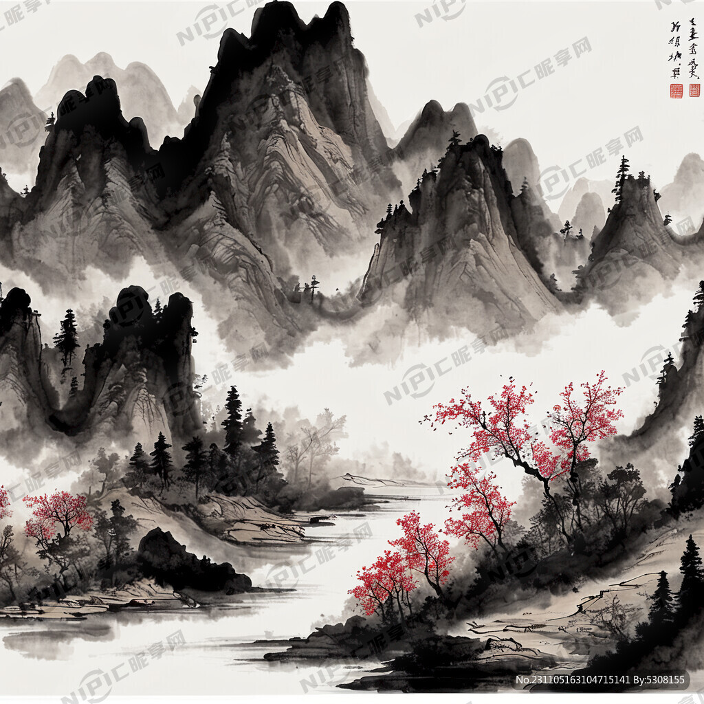 山谷 中国风 中国画 山水