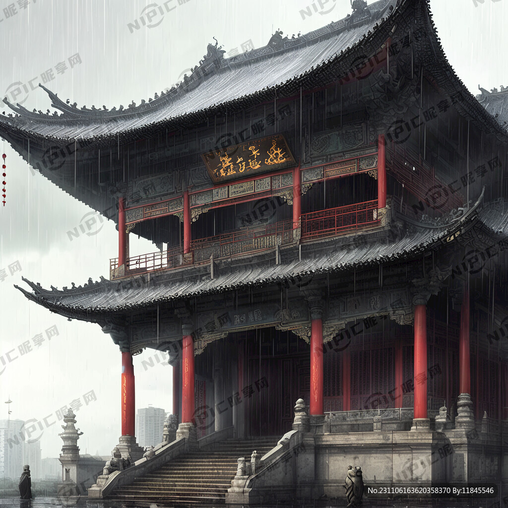 宏大的 建筑 末世 雨天