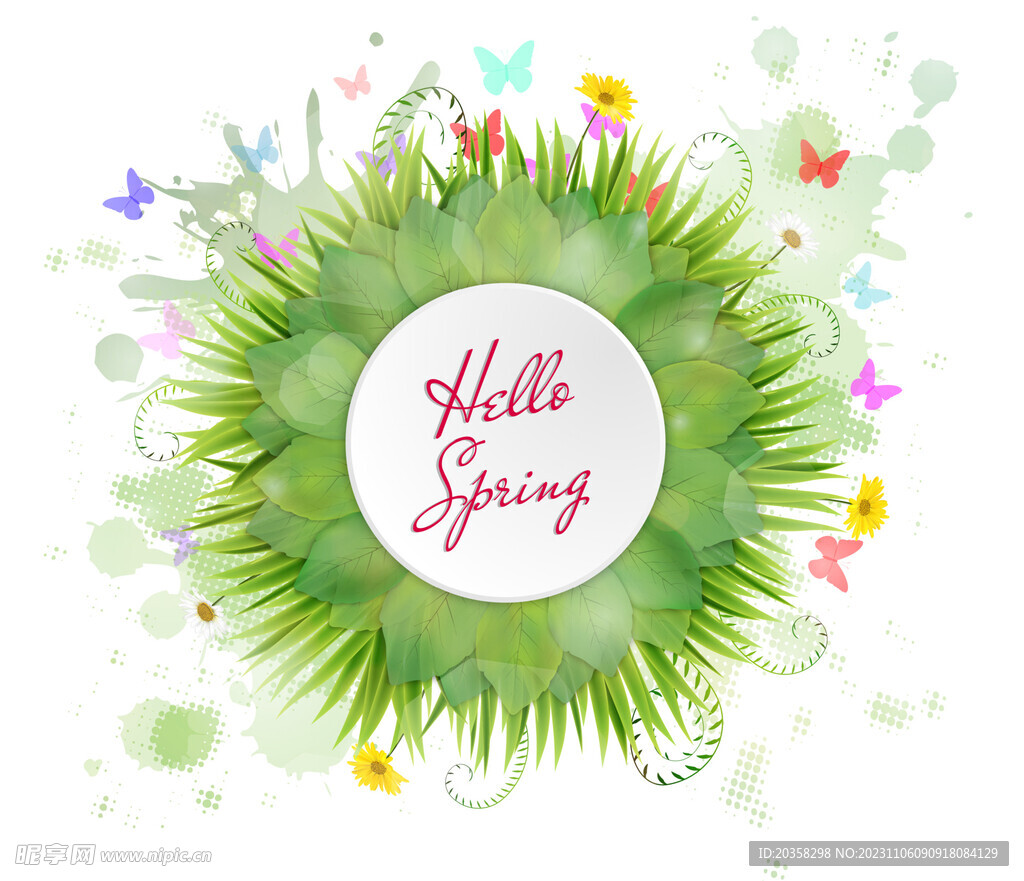 圆形框架与文本你好春天